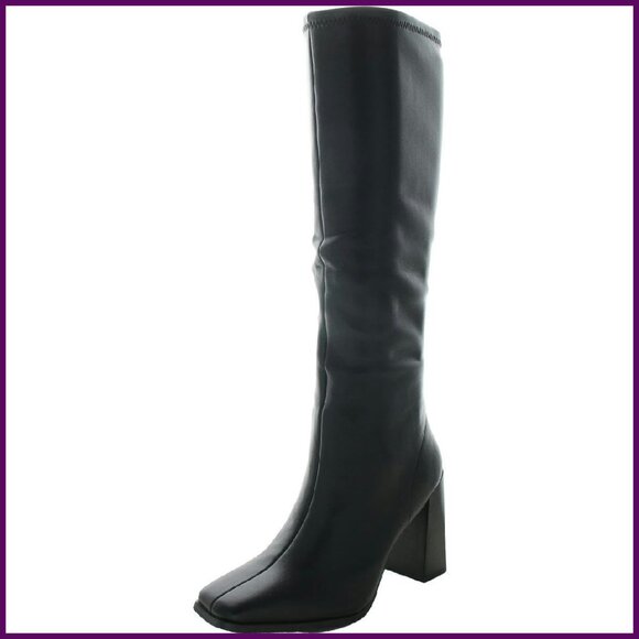 Knee-High Stretch Fabric Boots with Chunky Heel Size Available